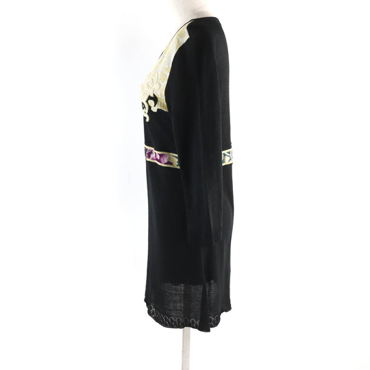 LEONARD FASHION Tunic 0387454 Main: 46% cupra, 44% cotton, 5% acrylic, 2% rayon, 2% polyester, 1% nylon. Partially beads and rhinestones. black multi Women L Used Authentic