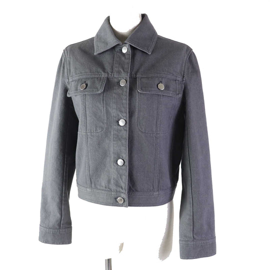 HERMES Denim Jacket 2H0256DT Outer: 100% cotton, Lining: 64% cotton, Lining: 33% rayon, Lining: 3% polyurethane, Part: cowhide gray Women 36 Used Authentic