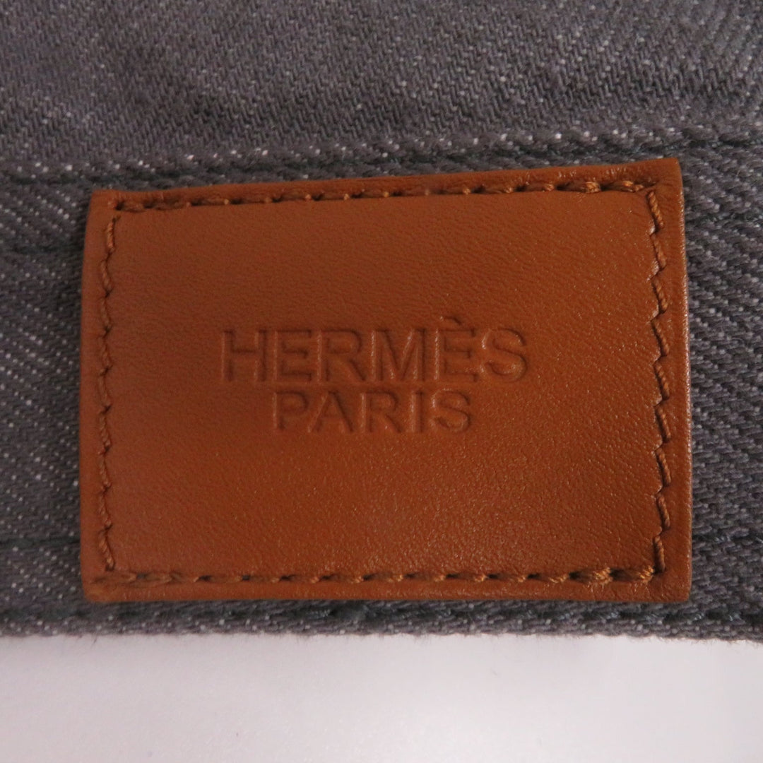 HERMES Denim Jacket 2H0256DT Outer: 100% cotton, Lining: 64% cotton, Lining: 33% rayon, Lining: 3% polyurethane, Part: cowhide gray Women 36 Used Authentic