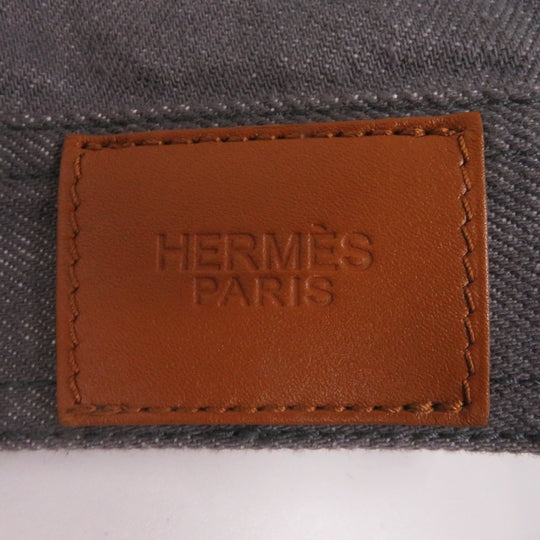 HERMES Denim Jacket 2H0256DT Outer: 100% cotton, Lining: 64% cotton, Lining: 33% rayon, Lining: 3% polyurethane, Part: cowhide gray Women 36 Used Authentic