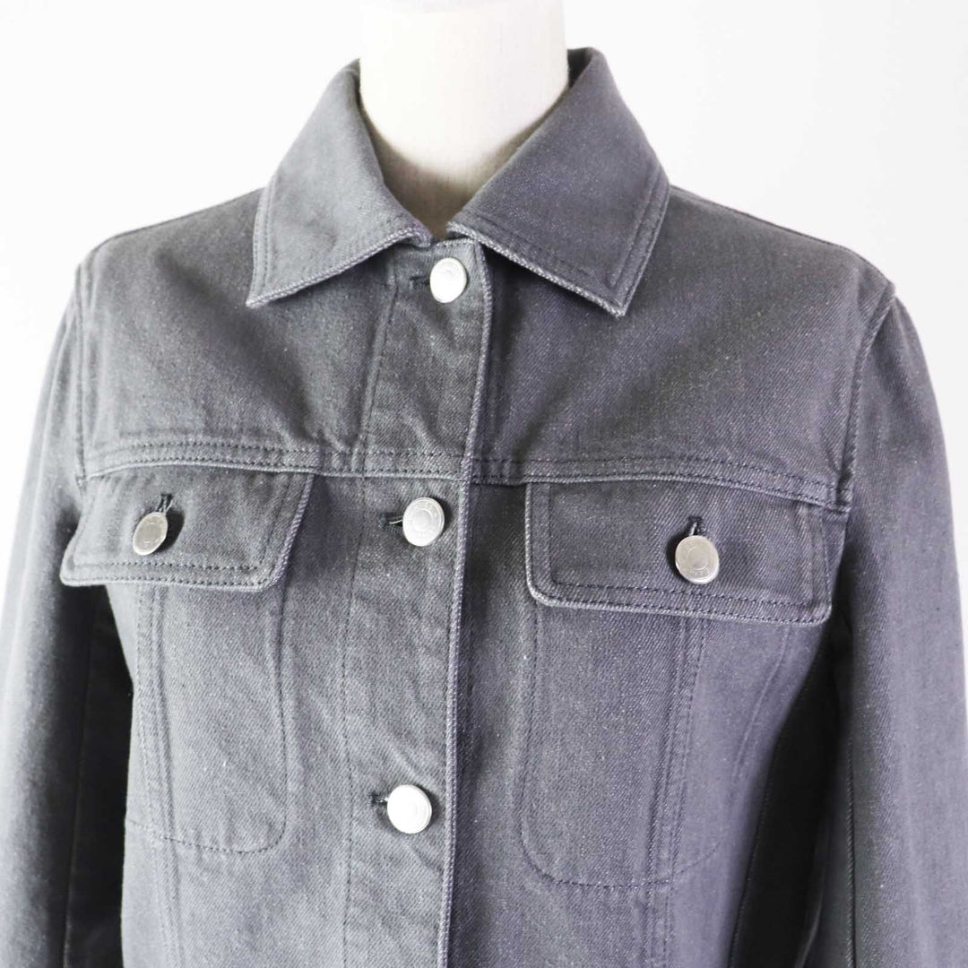 HERMES Denim Jacket 2H0256DT Outer: 100% cotton, Lining: 64% cotton, Lining: 33% rayon, Lining: 3% polyurethane, Part: cowhide gray Women 36 Used Authentic