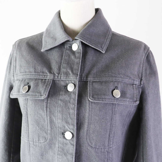 HERMES Denim Jacket 2H0256DT Outer: 100% cotton, Lining: 64% cotton, Lining: 33% rayon, Lining: 3% polyurethane, Part: cowhide gray Women 36 Used Authentic