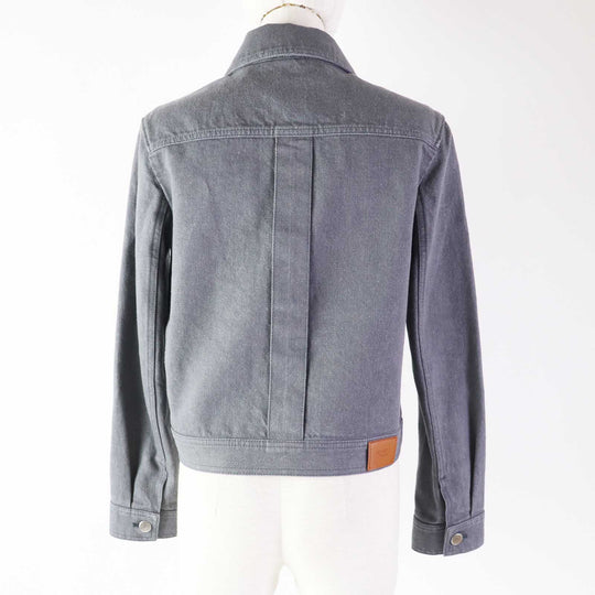 HERMES Denim Jacket 2H0256DT Outer: 100% cotton, Lining: 64% cotton, Lining: 33% rayon, Lining: 3% polyurethane, Part: cowhide gray Women 36 Used Authentic