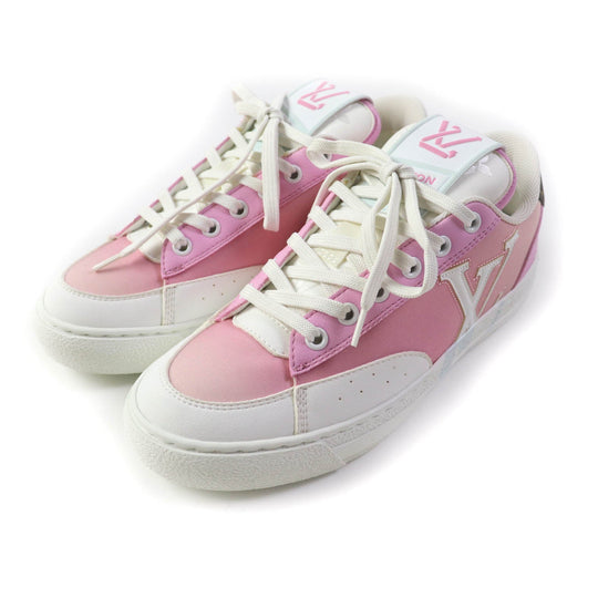 LOUIS VUITTON Low cut sneakers 1AA16X Leather x fabric pink Charlie Line Women 37 Used Authentic
