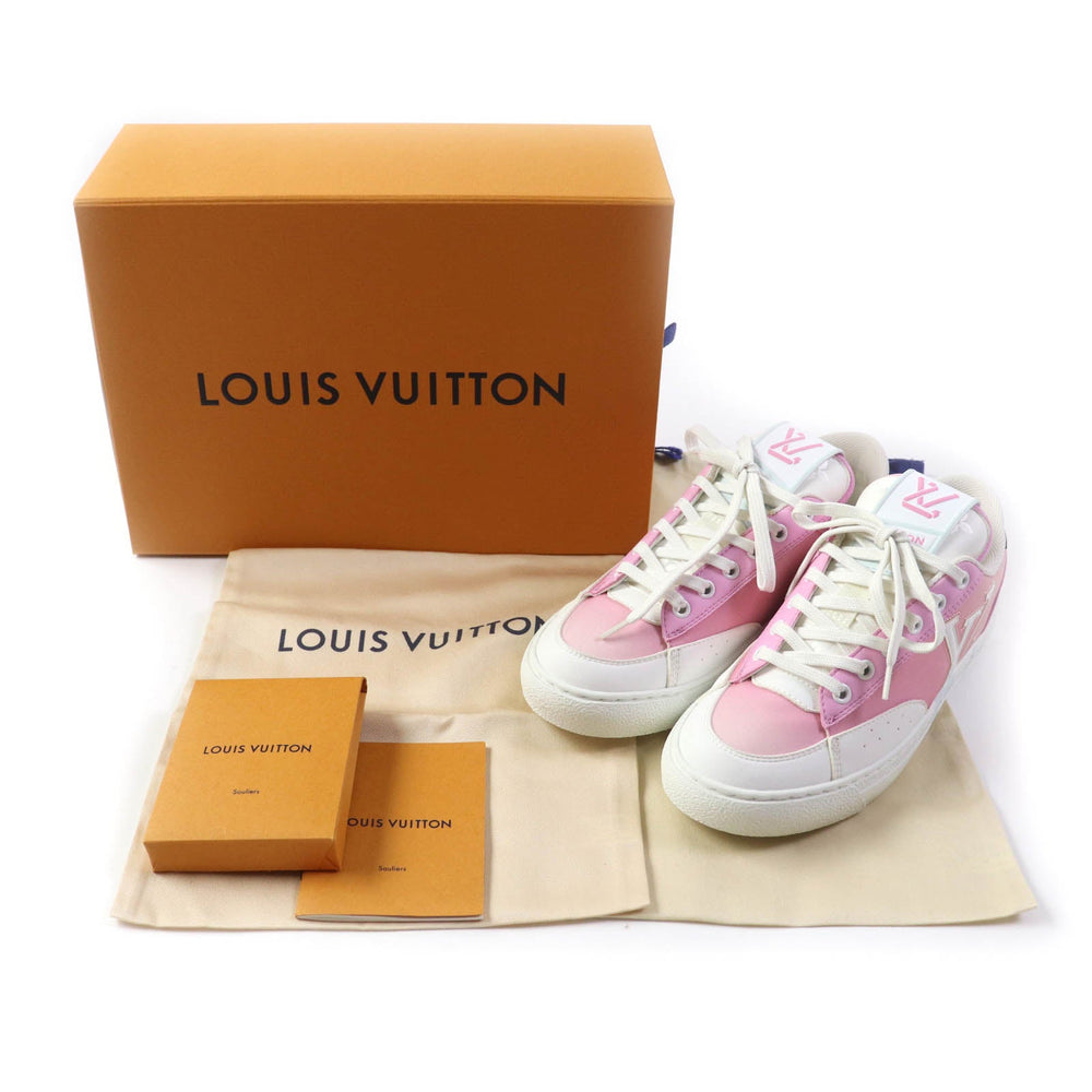 LOUIS VUITTON Low cut sneakers 1AA16X Leather x fabric pink Charlie Line Women 37 Used Authentic