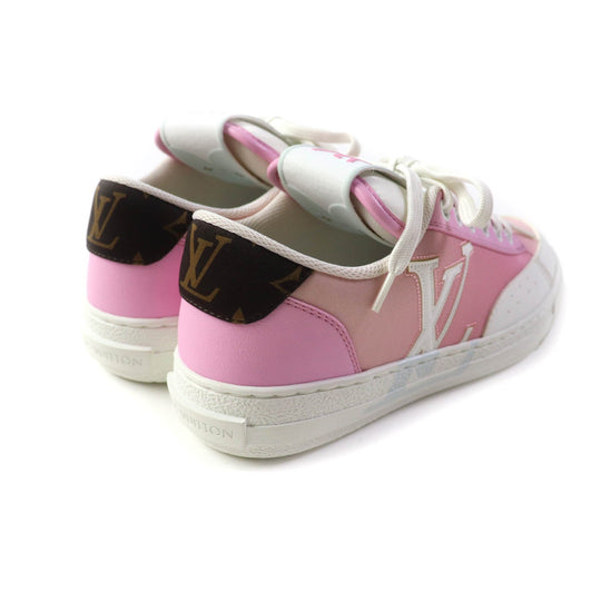 LOUIS VUITTON Low cut sneakers 1AA16X Leather x fabric pink Charlie Line Women 37 Used Authentic