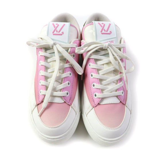 LOUIS VUITTON Low cut sneakers 1AA16X Leather x fabric pink Charlie Line Women 37 Used Authentic