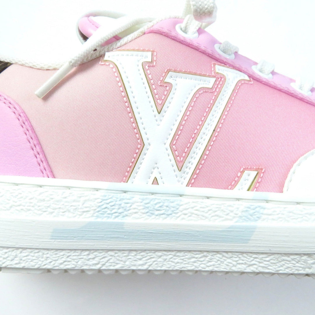 LOUIS VUITTON Low cut sneakers 1AA16X Leather x fabric pink Charlie Line Women 37 Used Authentic