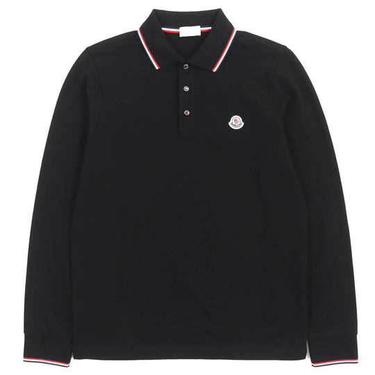 MONCLER Long sleeve polo shirt Main: 100% cotton, Rib: 100% cotton black MAGLIA POLO MANICA LUNGA mens S Used Authentic