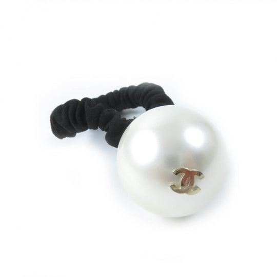 CHANEL hair accessory F20V Fake pearls, rubber White black COCO Mark Hair elastic Women Used Authentic