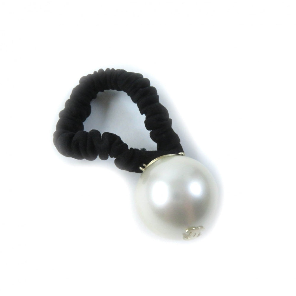 CHANEL hair accessory F20V Fake pearls, rubber White black COCO Mark Hair elastic Women Used Authentic