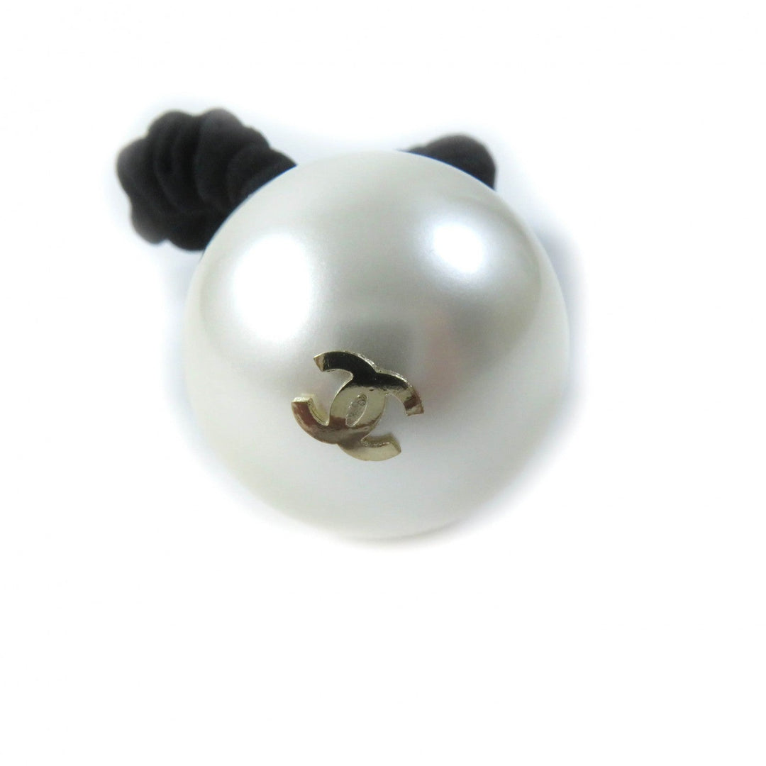 CHANEL hair accessory F20V Fake pearls, rubber White black COCO Mark Hair elastic Women Used Authentic