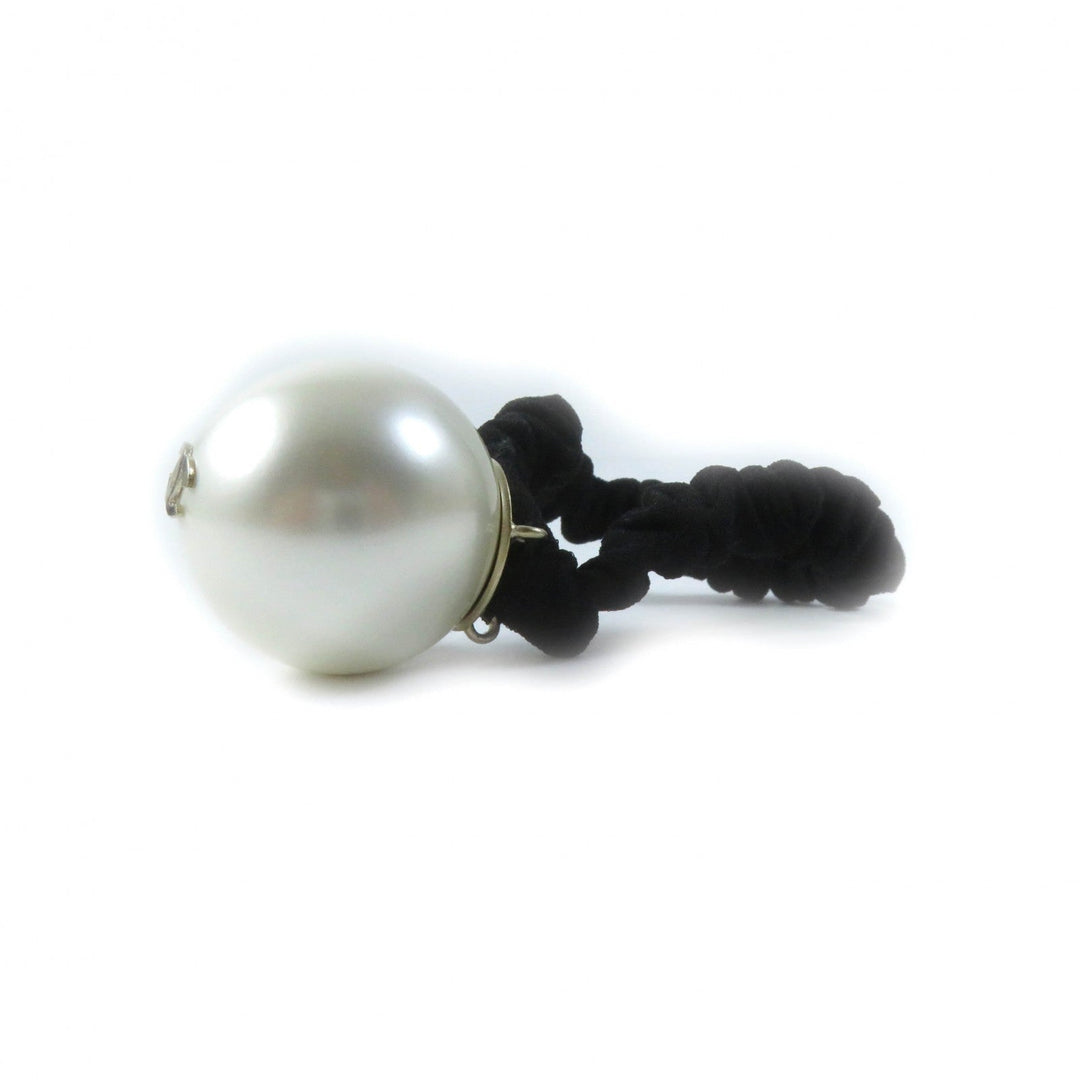 CHANEL hair accessory F20V Fake pearls, rubber White black COCO Mark Hair elastic Women Used Authentic