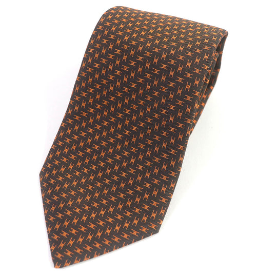 HERMES tie Main: 100% silk Marron Orange mens Used Authentic