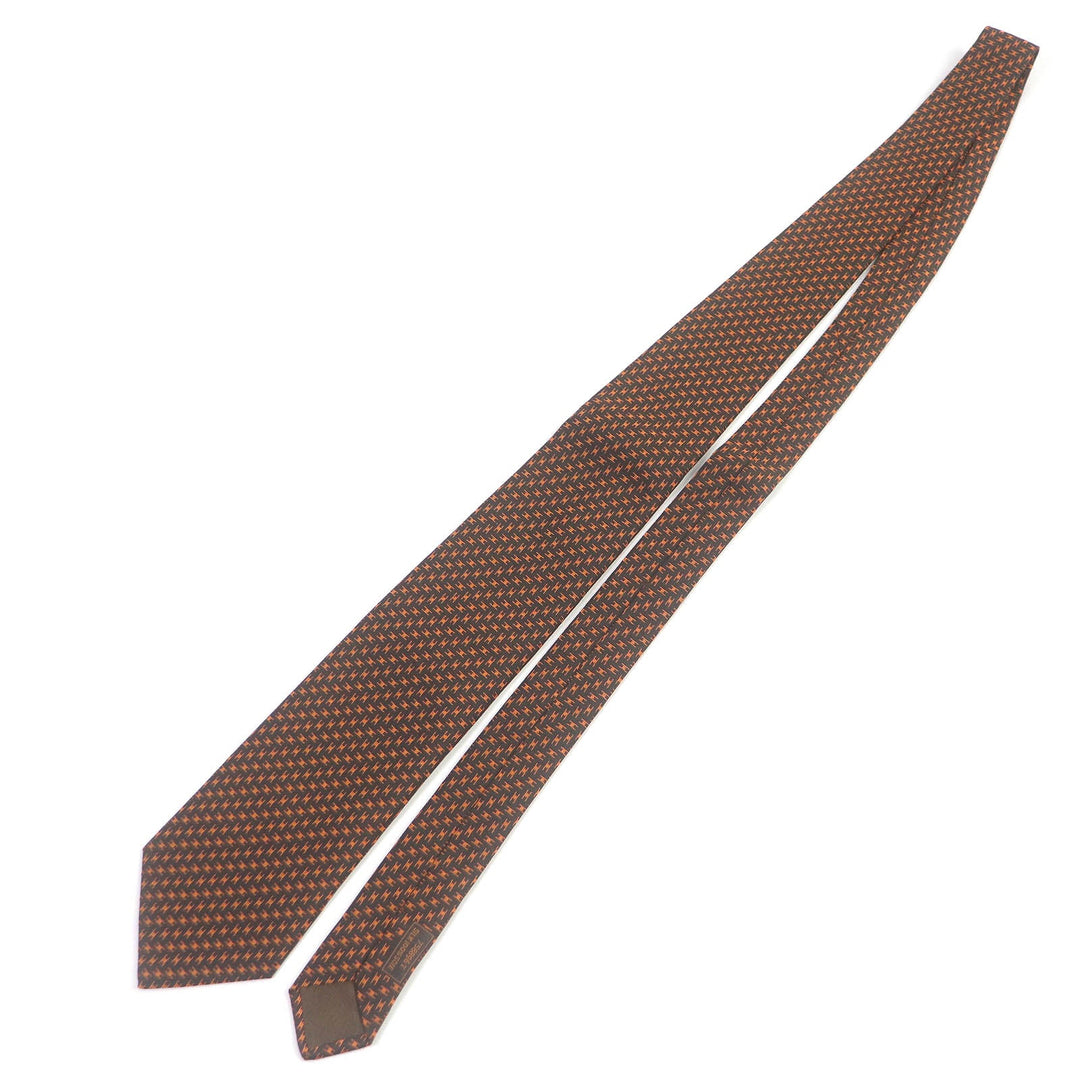 HERMES tie Main: 100% silk Marron Orange mens Used Authentic