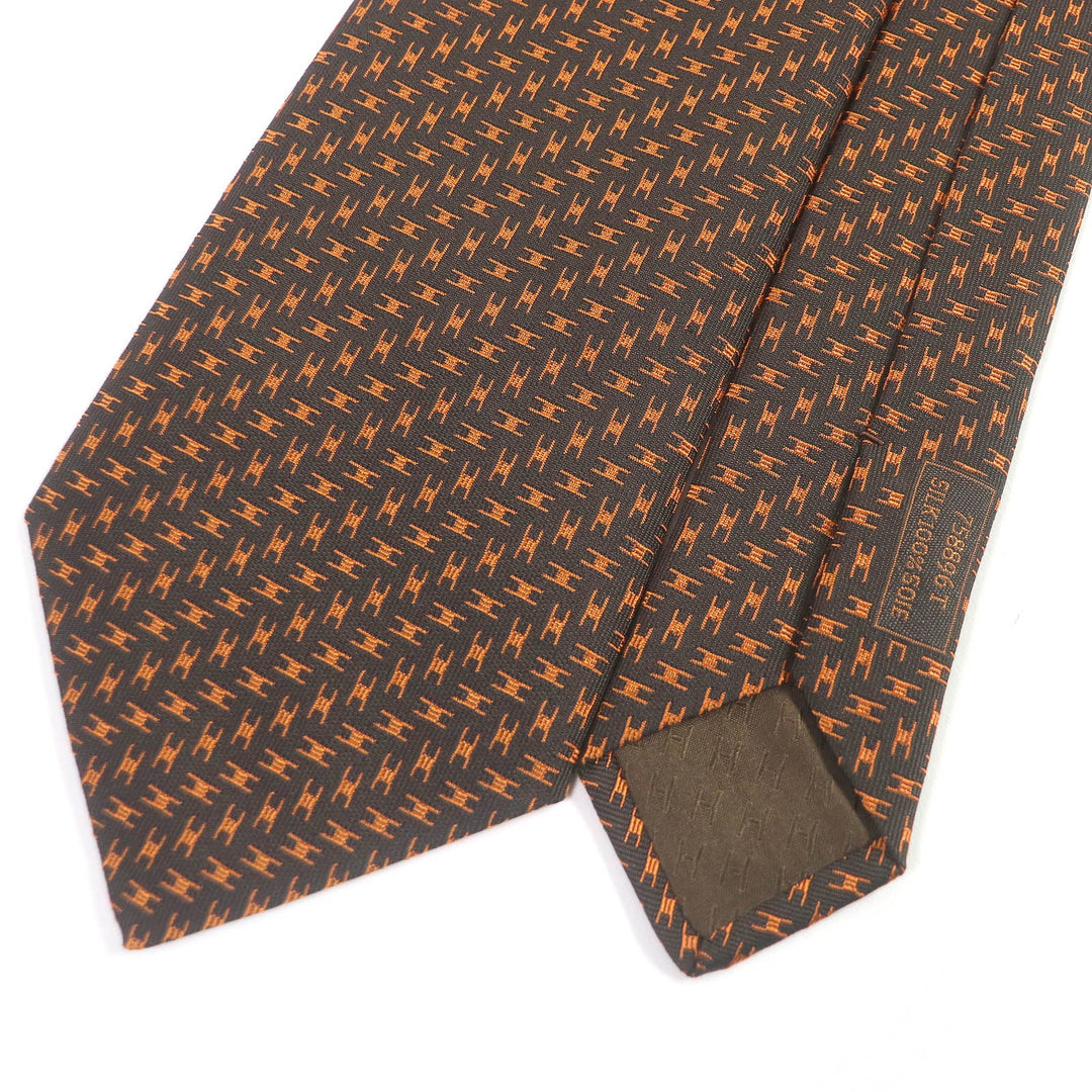 HERMES tie Main: 100% silk Marron Orange mens Used Authentic