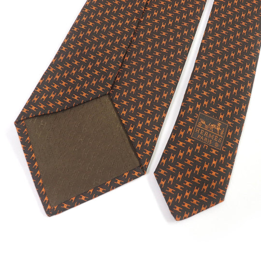 HERMES tie Main: 100% silk Marron Orange mens Used Authentic