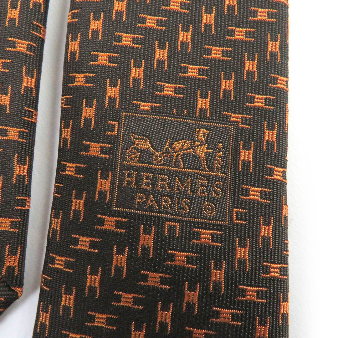 HERMES tie Main: 100% silk Marron Orange mens Used Authentic