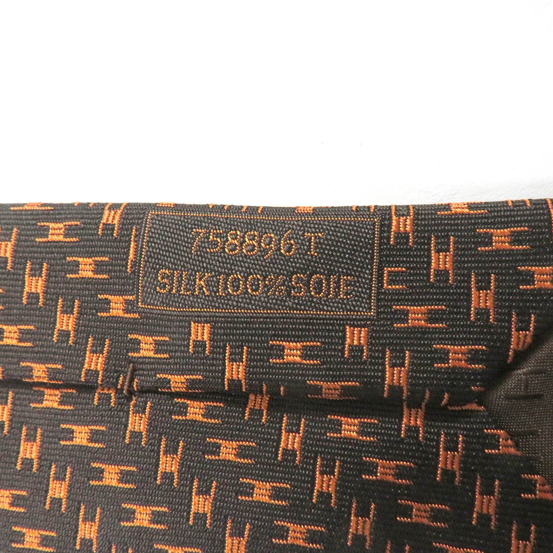 HERMES tie Main: 100% silk Marron Orange mens Used Authentic