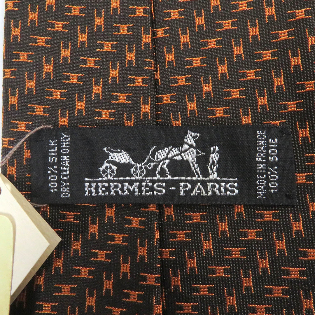 HERMES tie Main: 100% silk Marron Orange mens Used Authentic