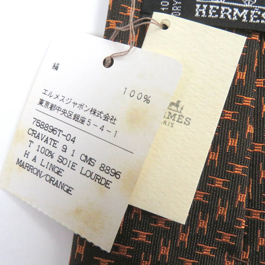 HERMES tie Main: 100% silk Marron Orange mens Used Authentic