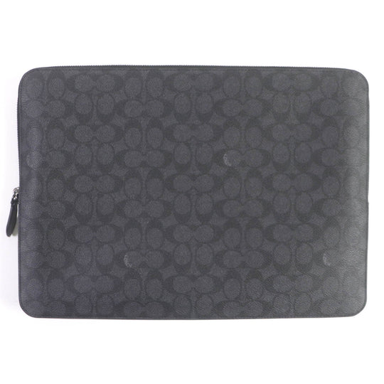 COACH Clutch bag CJ799 Signature Canvas, Leather charcoal Zip Around Laptop Case mens Used Authentic