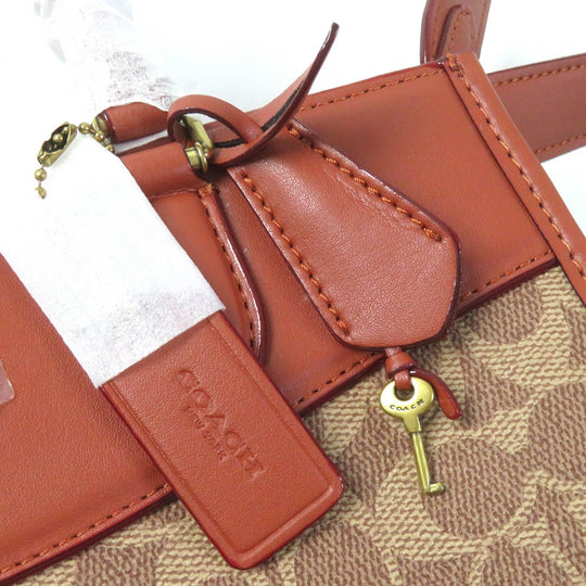 COACH Shoulder Bag CE731 Signature Coated Canvas, Refined Calfskin Leather Beige brown Brook Carryall Signature Women Used Authentic
