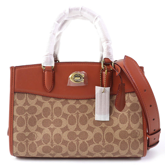 COACH Shoulder Bag CE731 Signature Coated Canvas, Refined Calfskin Leather Beige brown Brook Carryall Signature Women Used Authentic