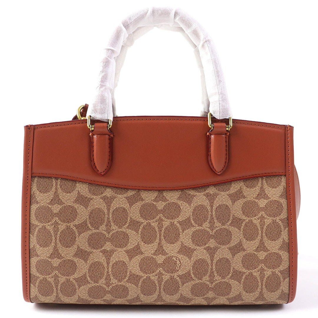 COACH Shoulder Bag CE731 Signature Coated Canvas, Refined Calfskin Leather Beige brown Brook Carryall Signature Women Used Authentic