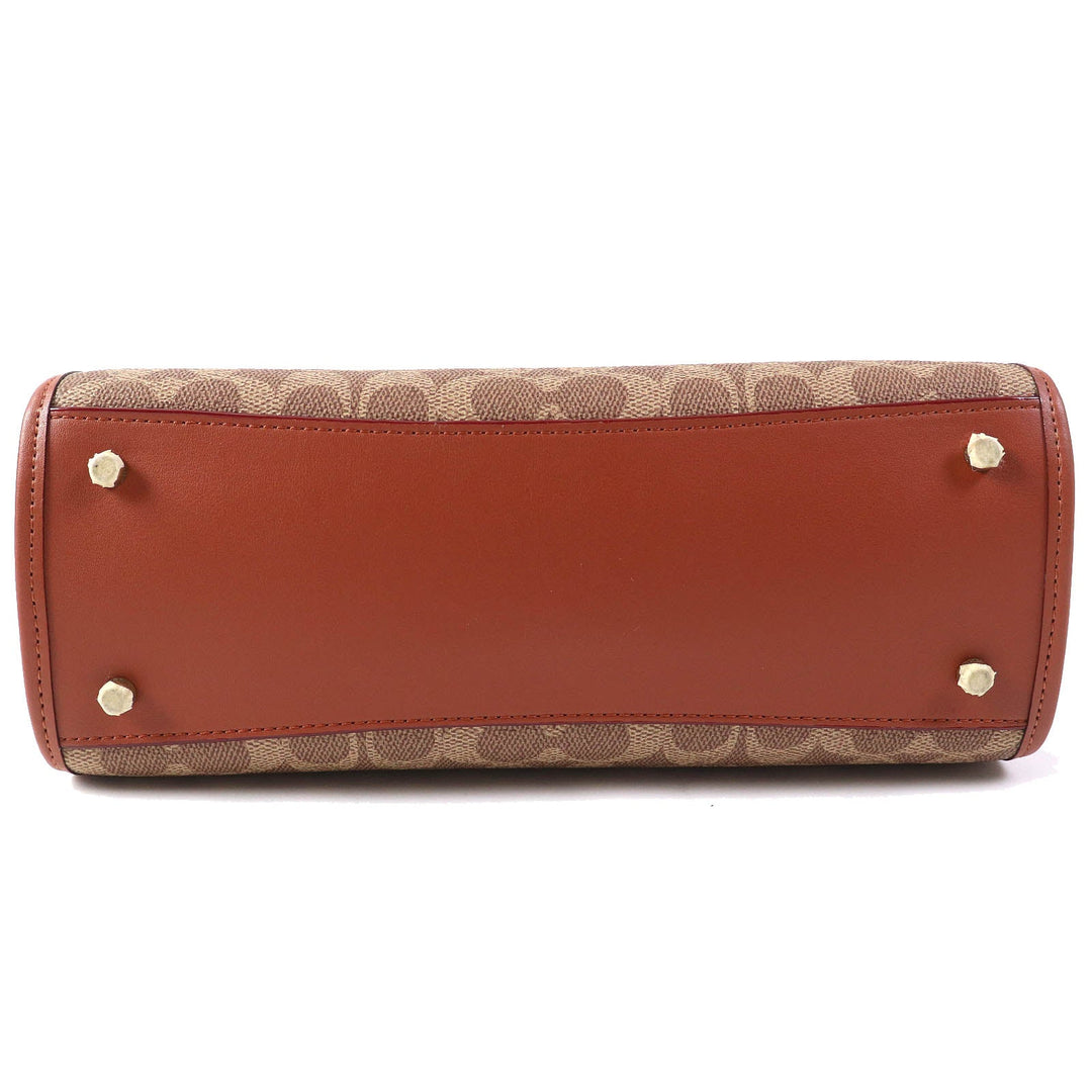 COACH Shoulder Bag CE731 Signature Coated Canvas, Refined Calfskin Leather Beige brown Brook Carryall Signature Women Used Authentic