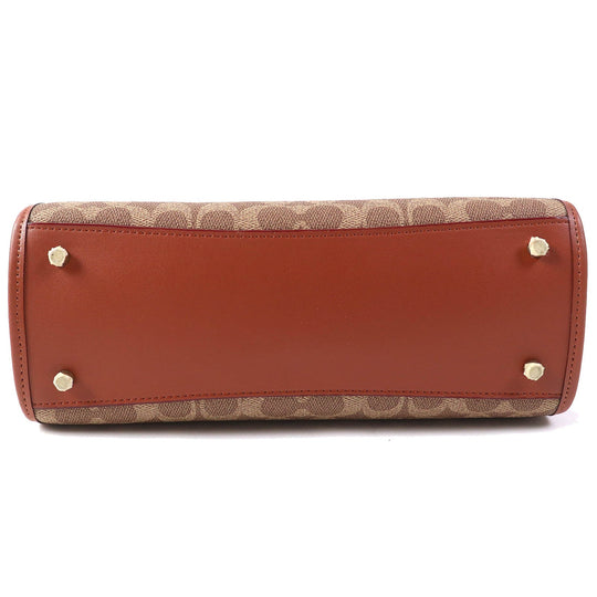 COACH Shoulder Bag CE731 Signature Coated Canvas, Refined Calfskin Leather Beige brown Brook Carryall Signature Women Used Authentic