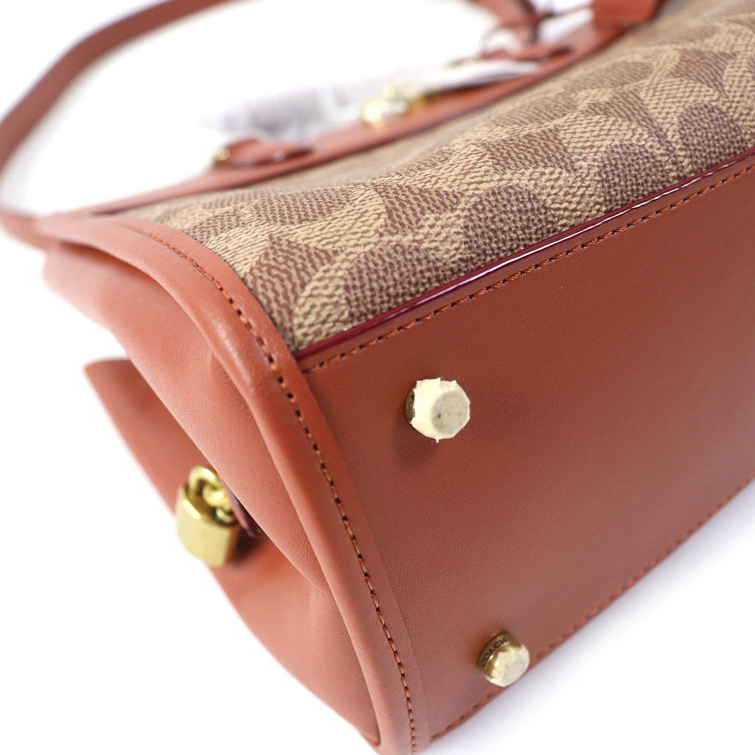 COACH Shoulder Bag CE731 Signature Coated Canvas, Refined Calfskin Leather Beige brown Brook Carryall Signature Women Used Authentic