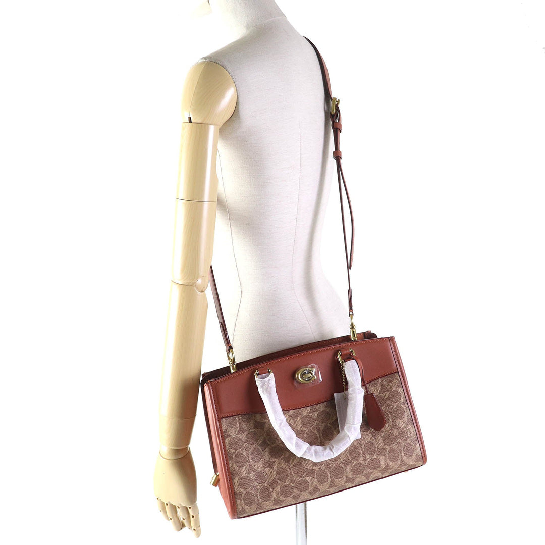 COACH Shoulder Bag CE731 Signature Coated Canvas, Refined Calfskin Leather Beige brown Brook Carryall Signature Women Used Authentic