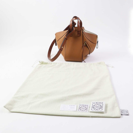 LOEWE Handbag A538535X51 Soft grain calfskin, 55% cotton/45% linen Light caramel Hammock Small Women Used Authentic