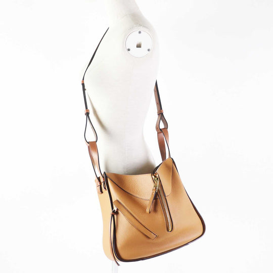 LOEWE Handbag A538535X51 Soft grain calfskin, 55% cotton/45% linen Light caramel Hammock Small Women Used Authentic