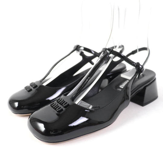 MIUMIU pumps 5I923D Main: Patent black Patent leather slingback pumps Women 37 Used Authentic