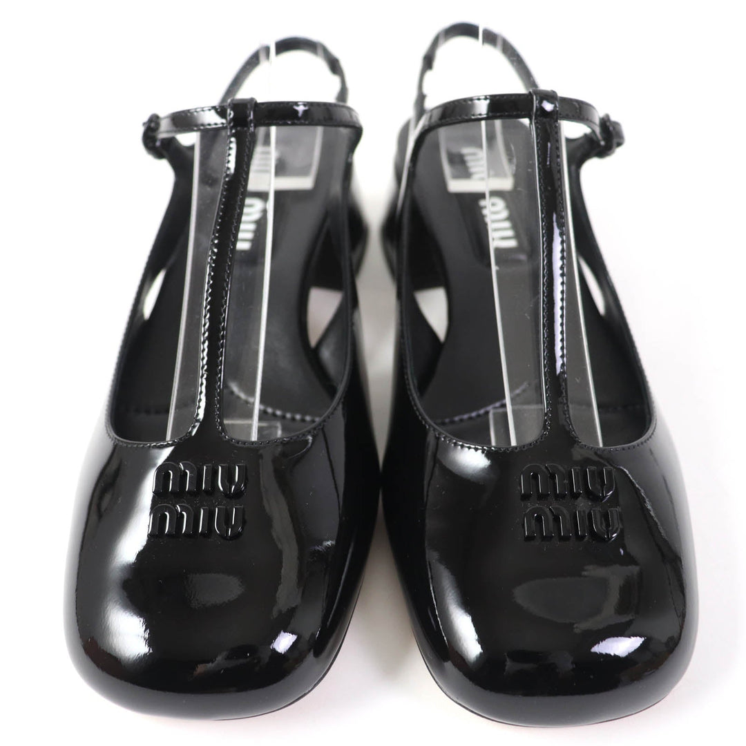 MIUMIU pumps 5I923D Main: Patent black Patent leather slingback pumps Women 37 Used Authentic