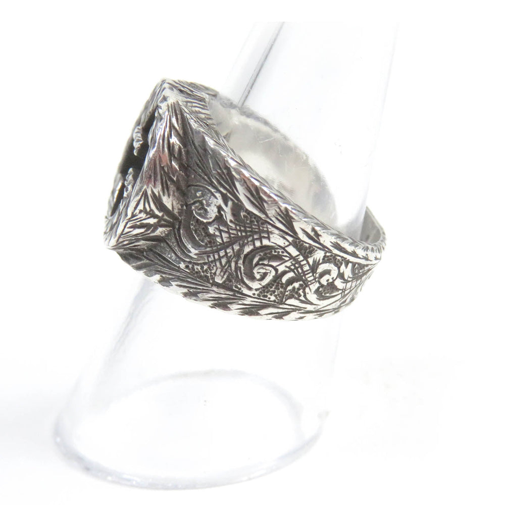 GUCCI Ring Main�FAG925 Silver Carved silver Design ring Interlocking G mens Used Authentic
