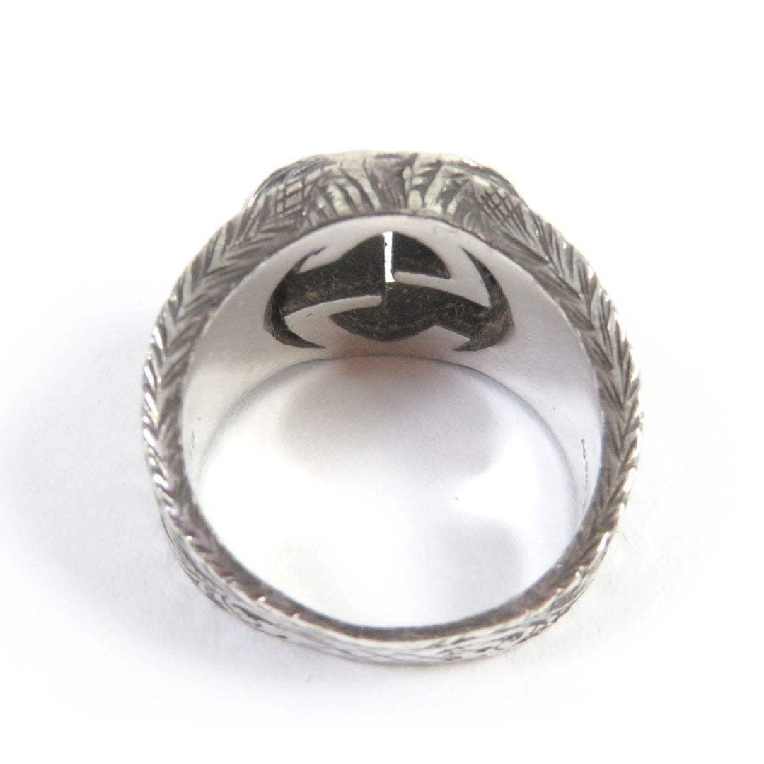 GUCCI Ring Main�FAG925 Silver Carved silver Design ring Interlocking G mens Used Authentic