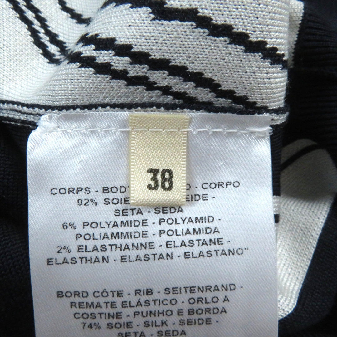 HERMES Short sleeve knit silk Navy white chaos Women 38 Used Authentic