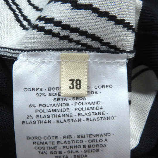 HERMES Short sleeve knit silk Navy white chaos Women 38 Used Authentic