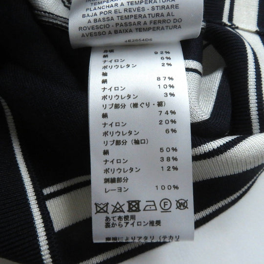 HERMES Short sleeve knit silk Navy white chaos Women 38 Used Authentic