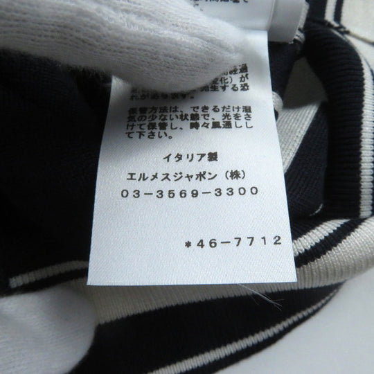 HERMES Short sleeve knit silk Navy white chaos Women 38 Used Authentic