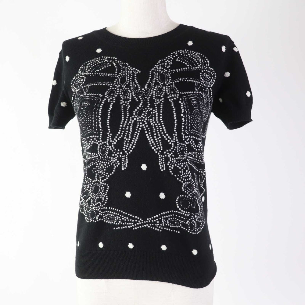 HERMES Short sleeve knit Outer: 100% cashmere, part: 30% wool, part: 30% acetate, part: 20% cotton, part: 20% polyester Black White BRIDES de GALA Ceremony Bridle Women 34 Used Authentic