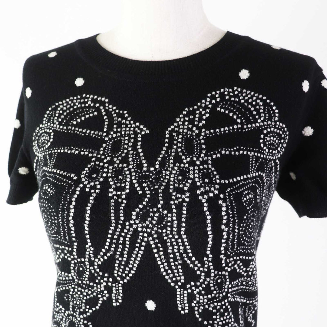 HERMES Short sleeve knit Outer: 100% cashmere, part: 30% wool, part: 30% acetate, part: 20% cotton, part: 20% polyester Black White BRIDES de GALA Ceremony Bridle Women 34 Used Authentic