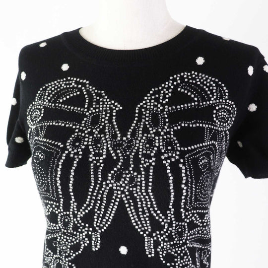 HERMES Short sleeve knit Outer: 100% cashmere, part: 30% wool, part: 30% acetate, part: 20% cotton, part: 20% polyester Black White BRIDES de GALA Ceremony Bridle Women 34 Used Authentic