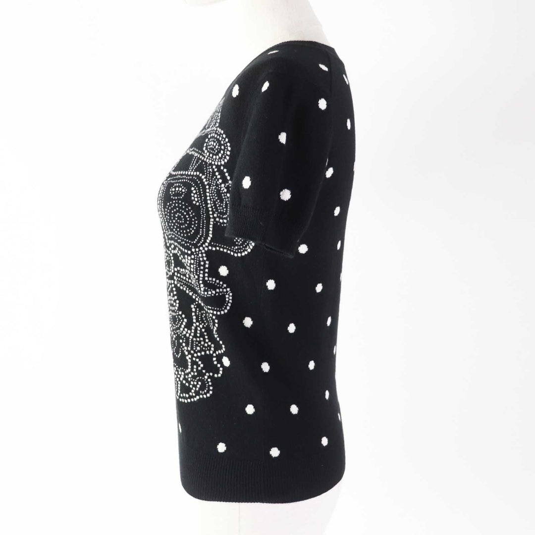 HERMES Short sleeve knit Outer: 100% cashmere, part: 30% wool, part: 30% acetate, part: 20% cotton, part: 20% polyester Black White BRIDES de GALA Ceremony Bridle Women 34 Used Authentic