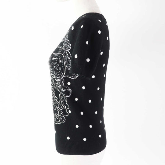 HERMES Short sleeve knit Outer: 100% cashmere, part: 30% wool, part: 30% acetate, part: 20% cotton, part: 20% polyester Black White BRIDES de GALA Ceremony Bridle Women 34 Used Authentic