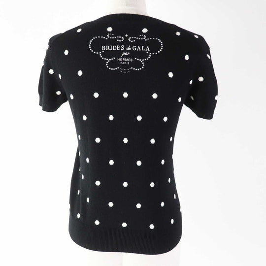 HERMES Short sleeve knit Outer: 100% cashmere, part: 30% wool, part: 30% acetate, part: 20% cotton, part: 20% polyester Black White BRIDES de GALA Ceremony Bridle Women 34 Used Authentic