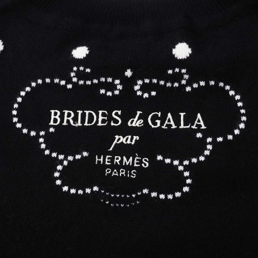 HERMES Short sleeve knit Outer: 100% cashmere, part: 30% wool, part: 30% acetate, part: 20% cotton, part: 20% polyester Black White BRIDES de GALA Ceremony Bridle Women 34 Used Authentic